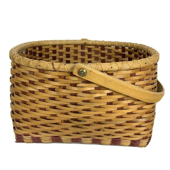 Wicker Vegetable Gathering Basket With Handle Red Brown Storage Organizer - Picture 4 of 7